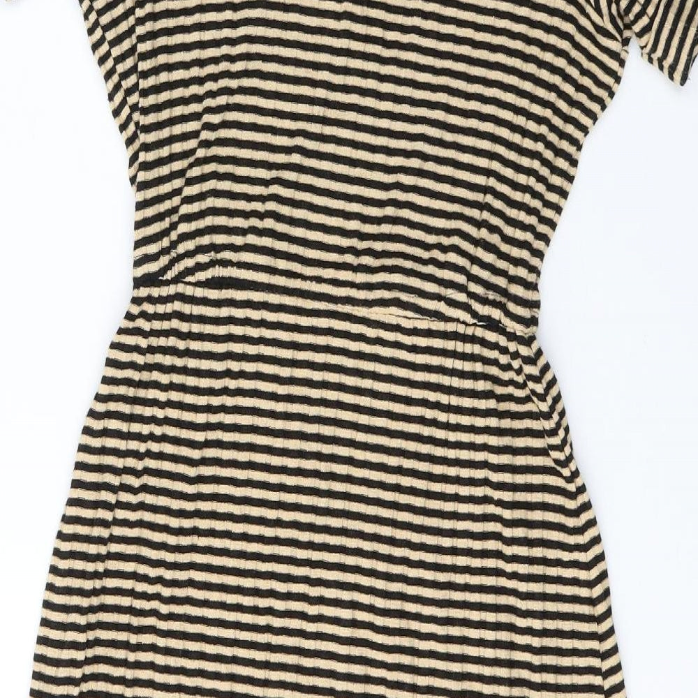 H&M Womens Beige Striped Cotton T-Shirt Dress  Size XS  Collared Pullover