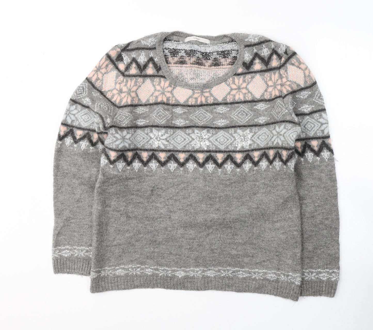 GEORGE  Womens Grey Round Neck Fair Isle Acrylic Pullover Jumper Size 14   - Christmas jumper