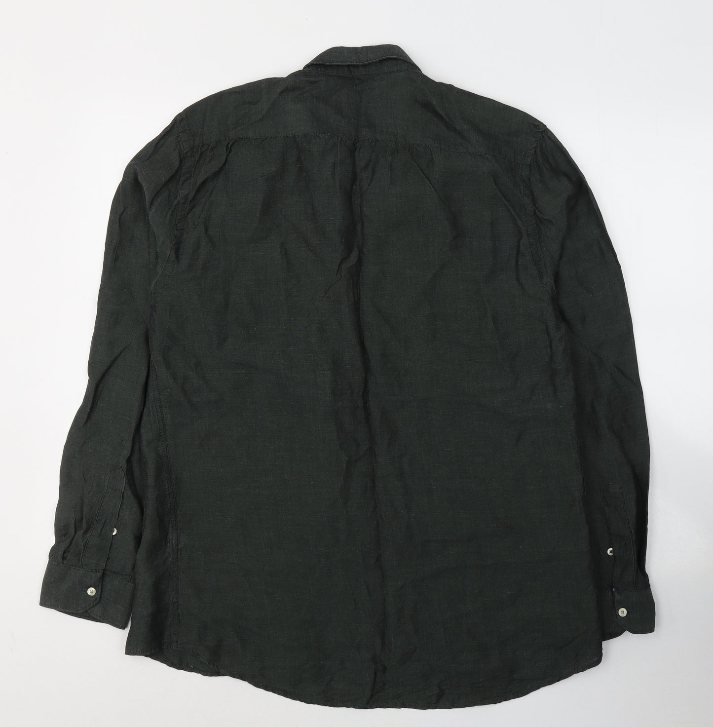 Zara Mens Green  Lyocell  Button-Up Size XL Collared Button