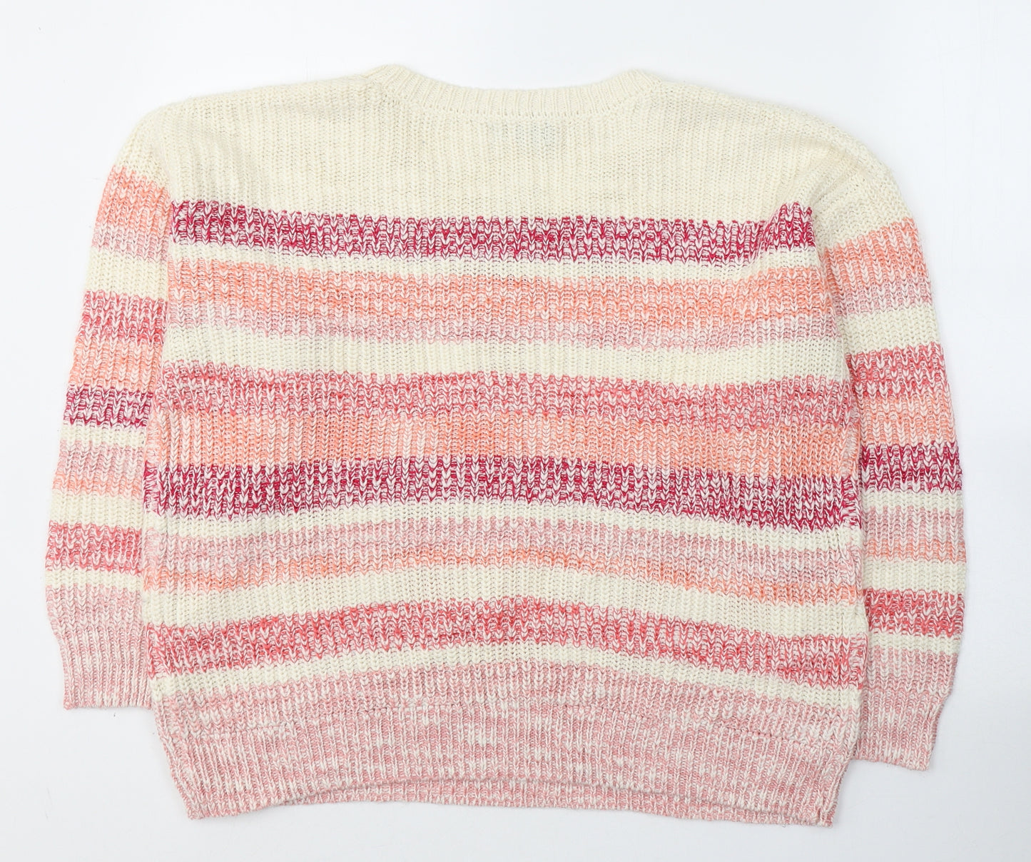 M&Co Womens White Round Neck Striped Acrylic Pullover Jumper Size 16