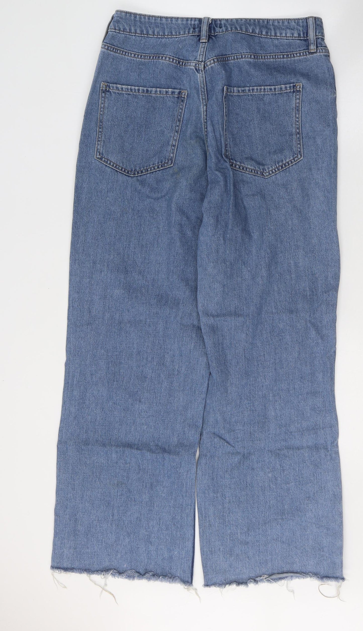 F&F Womens Blue  Cotton Wide-Leg Jeans Size 12 L29 in Regular Button