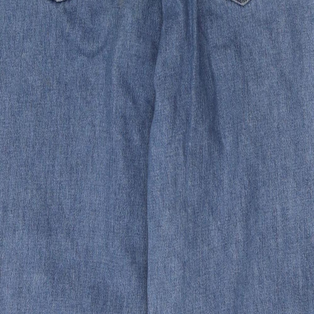 F&F Womens Blue  Cotton Wide-Leg Jeans Size 12 L29 in Regular Button