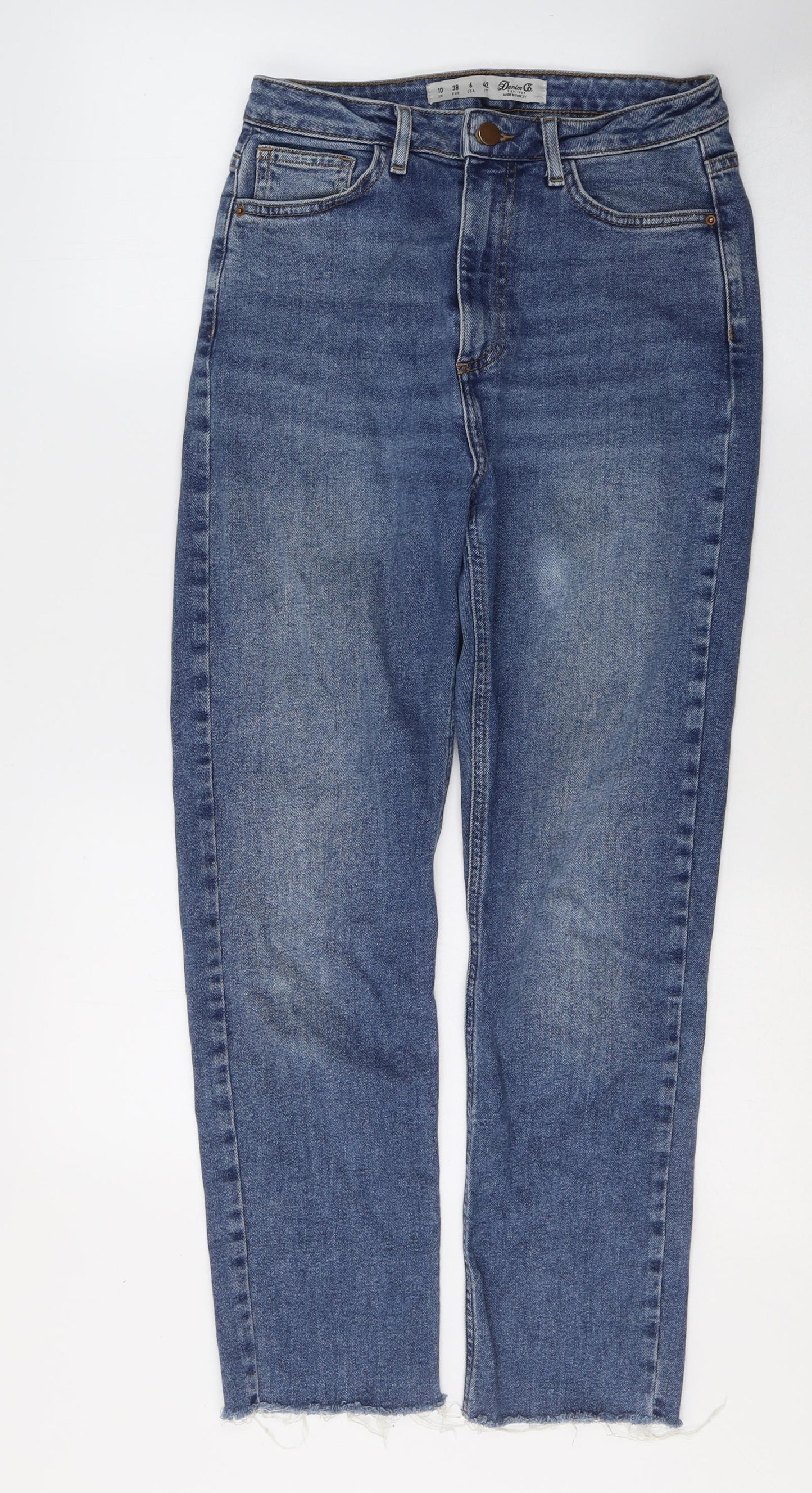Denim & Co. Womens Blue  Cotton Straight Jeans Size 10 L27 in Regular Button