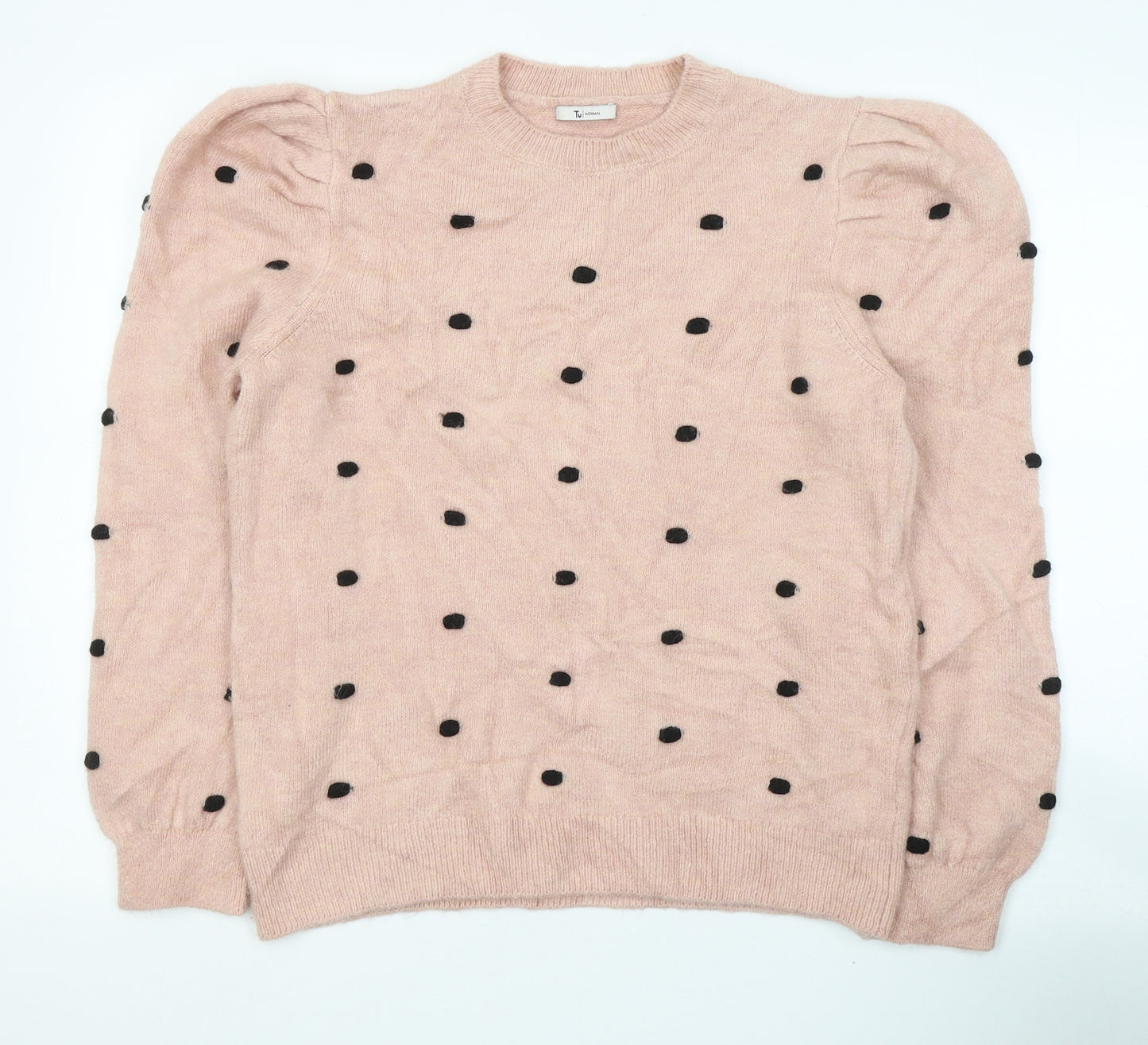 TU Womens Pink Round Neck Polka Dot Acrylic Pullover Jumper Size 16