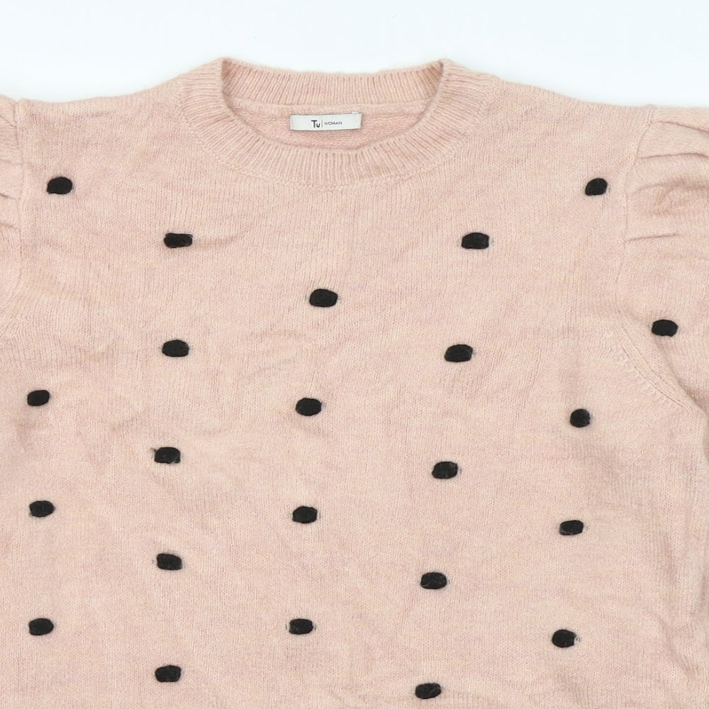 TU Womens Pink Round Neck Polka Dot Acrylic Pullover Jumper Size 16