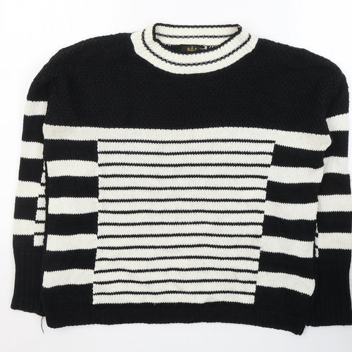 River Island Womens Black Round Neck Striped Acrylic Pullover Jumper Size 8