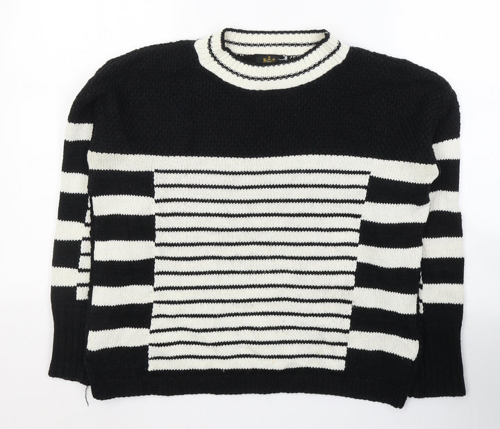 River Island Womens Black Round Neck Striped Acrylic Pullover Jumper Size 8