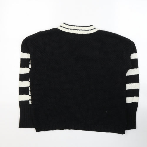 River Island Womens Black Round Neck Striped Acrylic Pullover Jumper Size 8