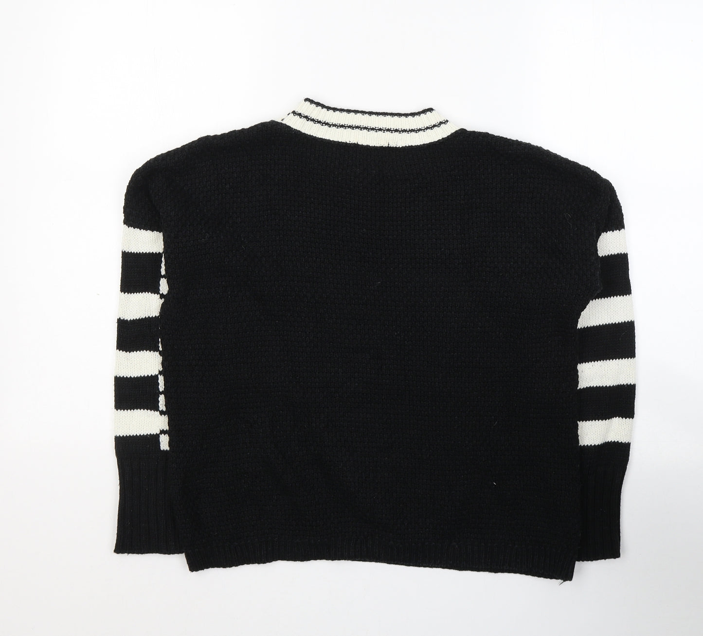 River Island Womens Black Round Neck Striped Acrylic Pullover Jumper Size 8