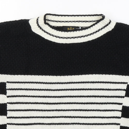 River Island Womens Black Round Neck Striped Acrylic Pullover Jumper Size 8