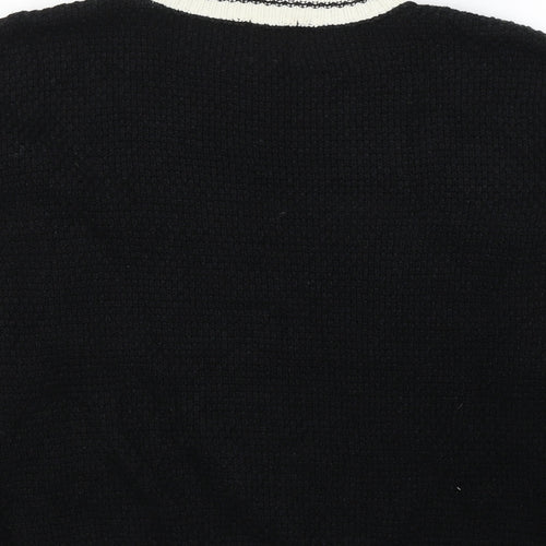 River Island Womens Black Round Neck Striped Acrylic Pullover Jumper Size 8