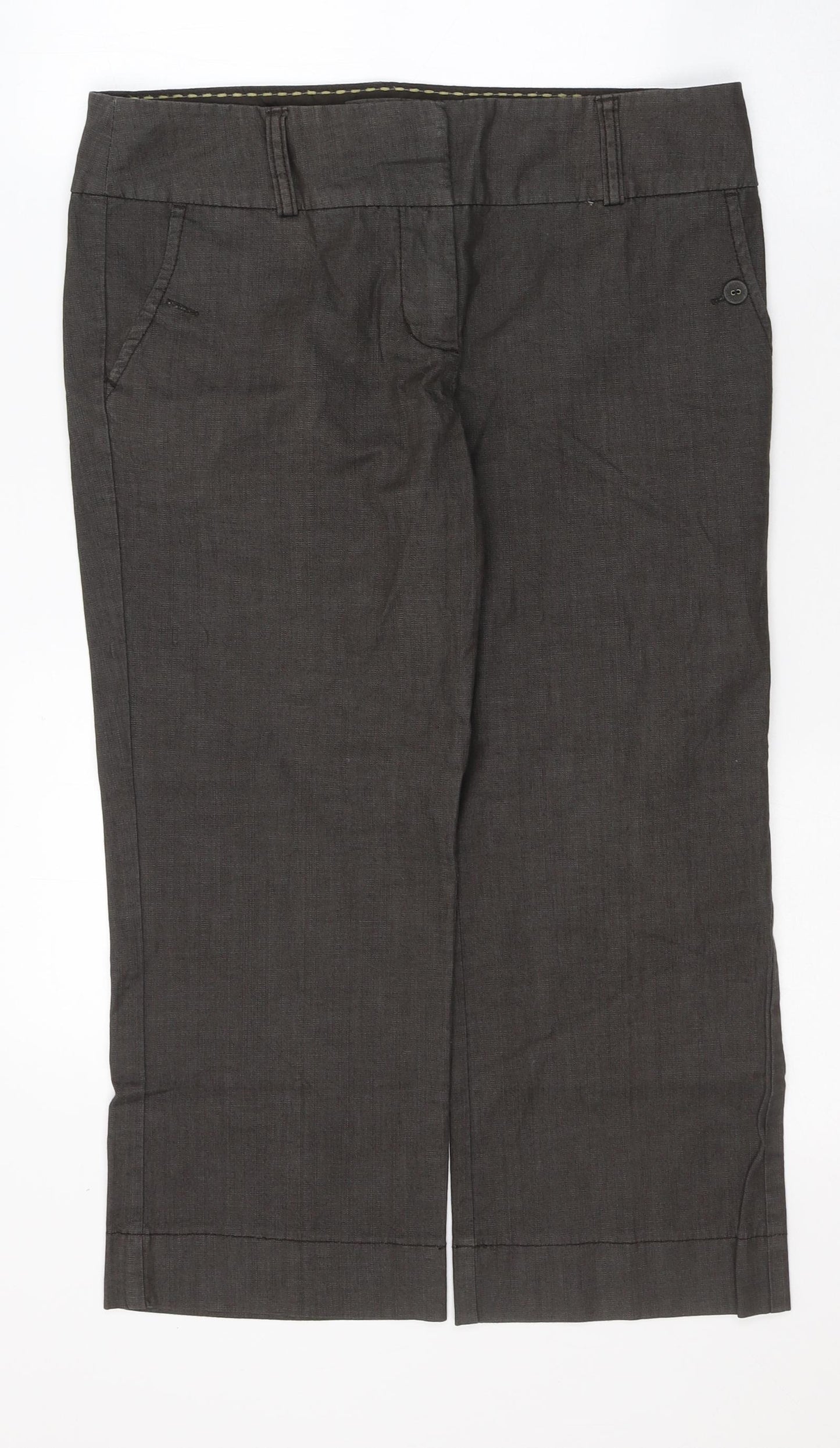Monsoon Womens Brown  Cotton Cropped Trousers Size 12 L22 in Regular Button