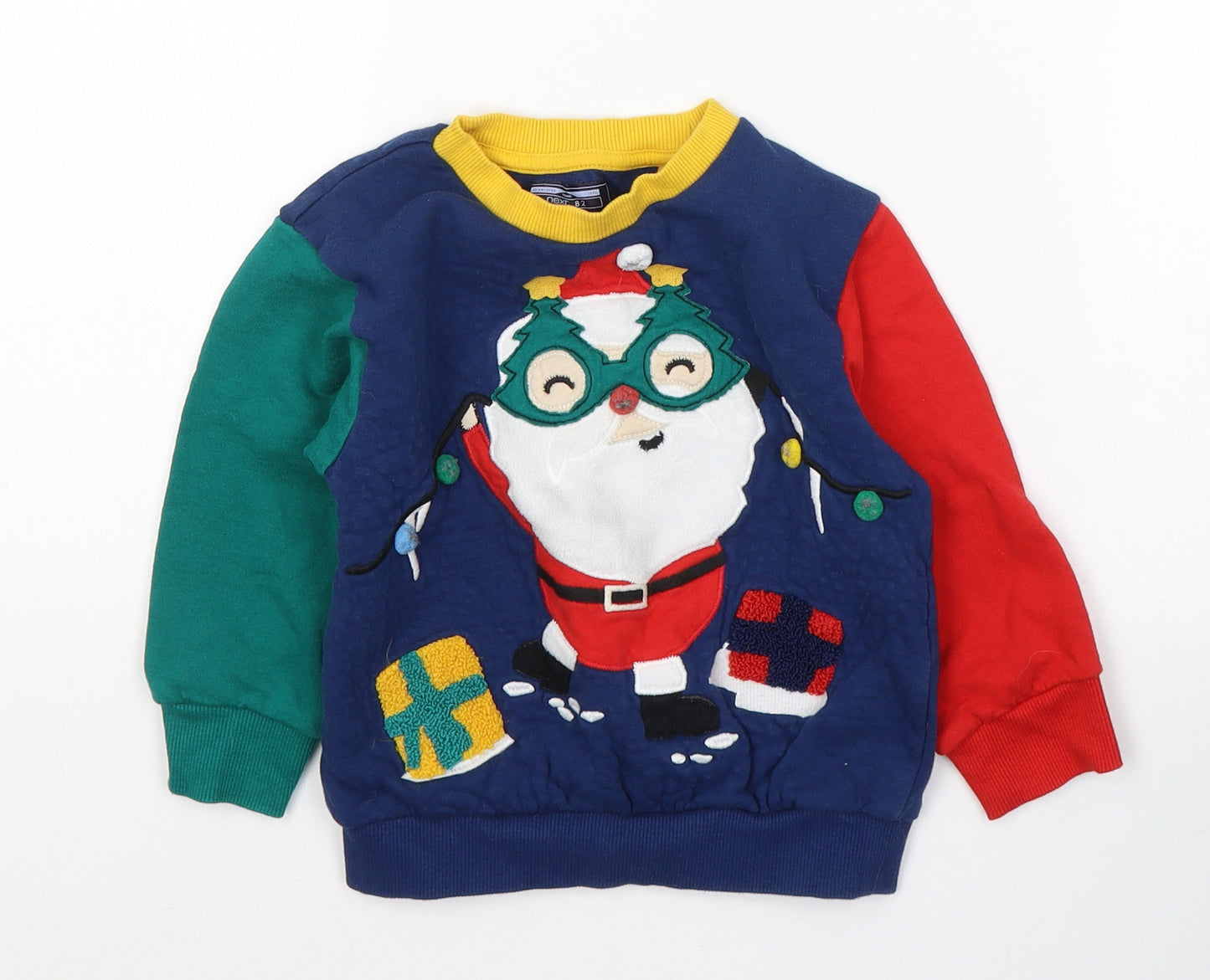NEXT Boys Blue Round Neck Colourblock Cotton Pullover Jumper Size 2-3 Years  Pullover - Santa Jumper
