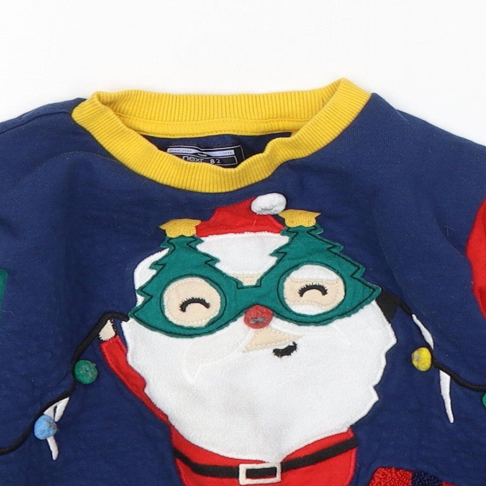 NEXT Boys Blue Round Neck Colourblock Cotton Pullover Jumper Size 2-3 Years  Pullover - Santa Jumper