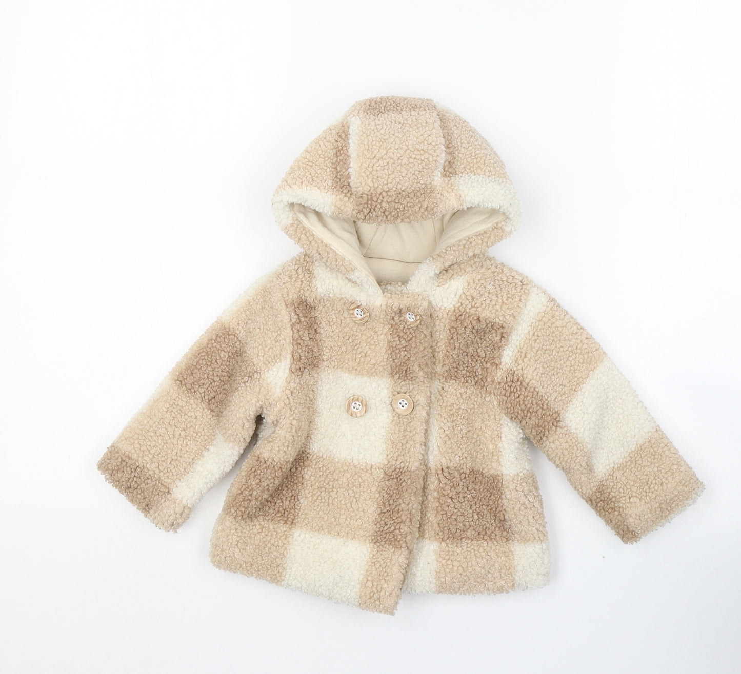 Nutmeg Girls Beige Check  Pea Coat Coat Size 6-9 Months   Button