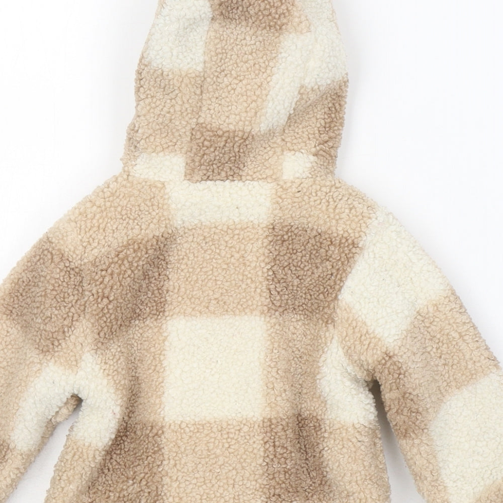 Nutmeg Girls Beige Check  Pea Coat Coat Size 12-18 Months   Button