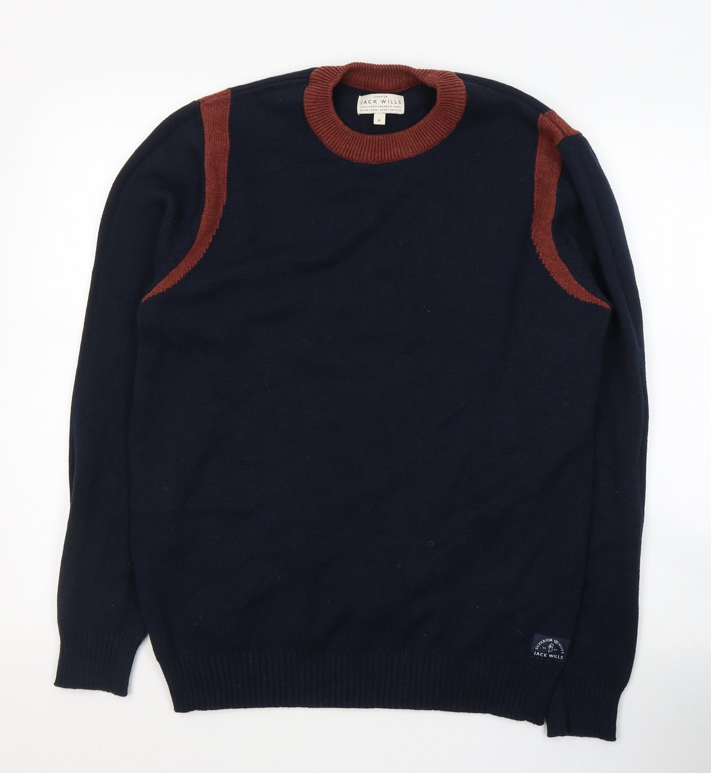 Jack Wills Mens Blue V-Neck  Cotton Pullover Jumper Size M