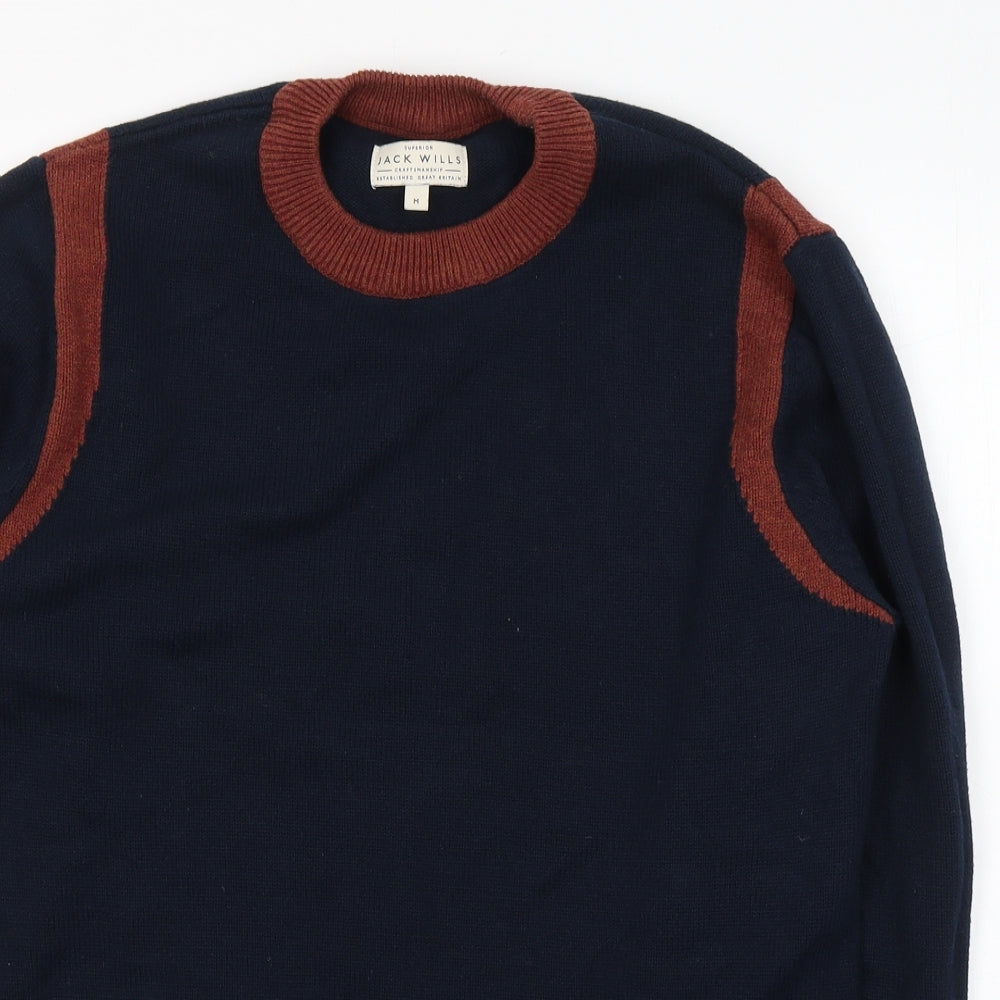 Jack Wills Mens Blue V-Neck  Cotton Pullover Jumper Size M