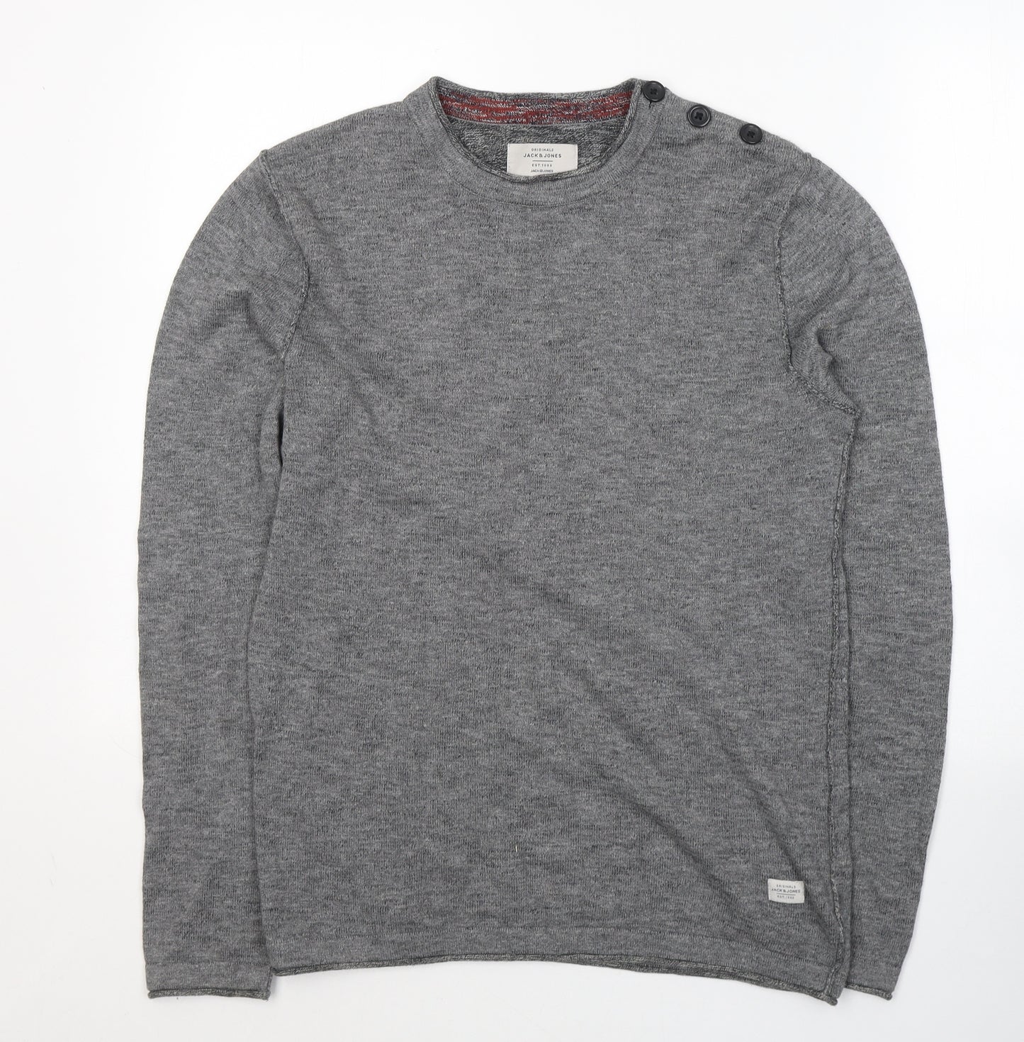 JACK & JONES Mens Grey Round Neck  Cotton Pullover Jumper Size S