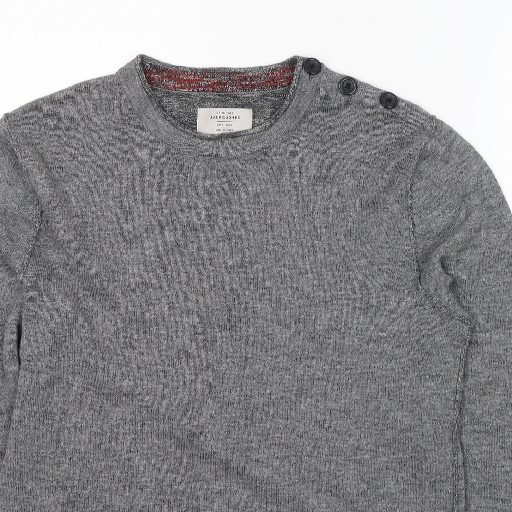 JACK & JONES Mens Grey Round Neck  Cotton Pullover Jumper Size S