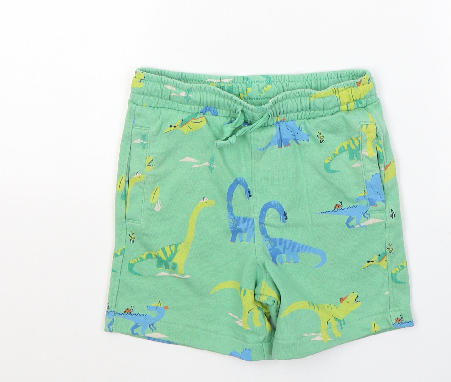 Marks and Spencer Boys Green Geometric Cotton Sweat Shorts Size 6-7 Years  Regular Tie - Dinosaurs