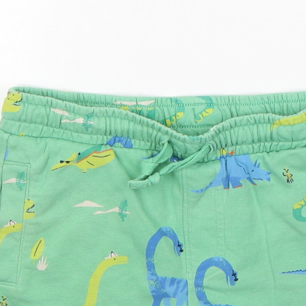 Marks and Spencer Boys Green Geometric Cotton Sweat Shorts Size 6-7 Years  Regular Tie - Dinosaurs