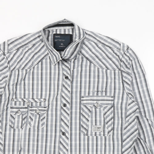 NEXT Mens White Striped Cotton  Button-Up Size XL Collared Button