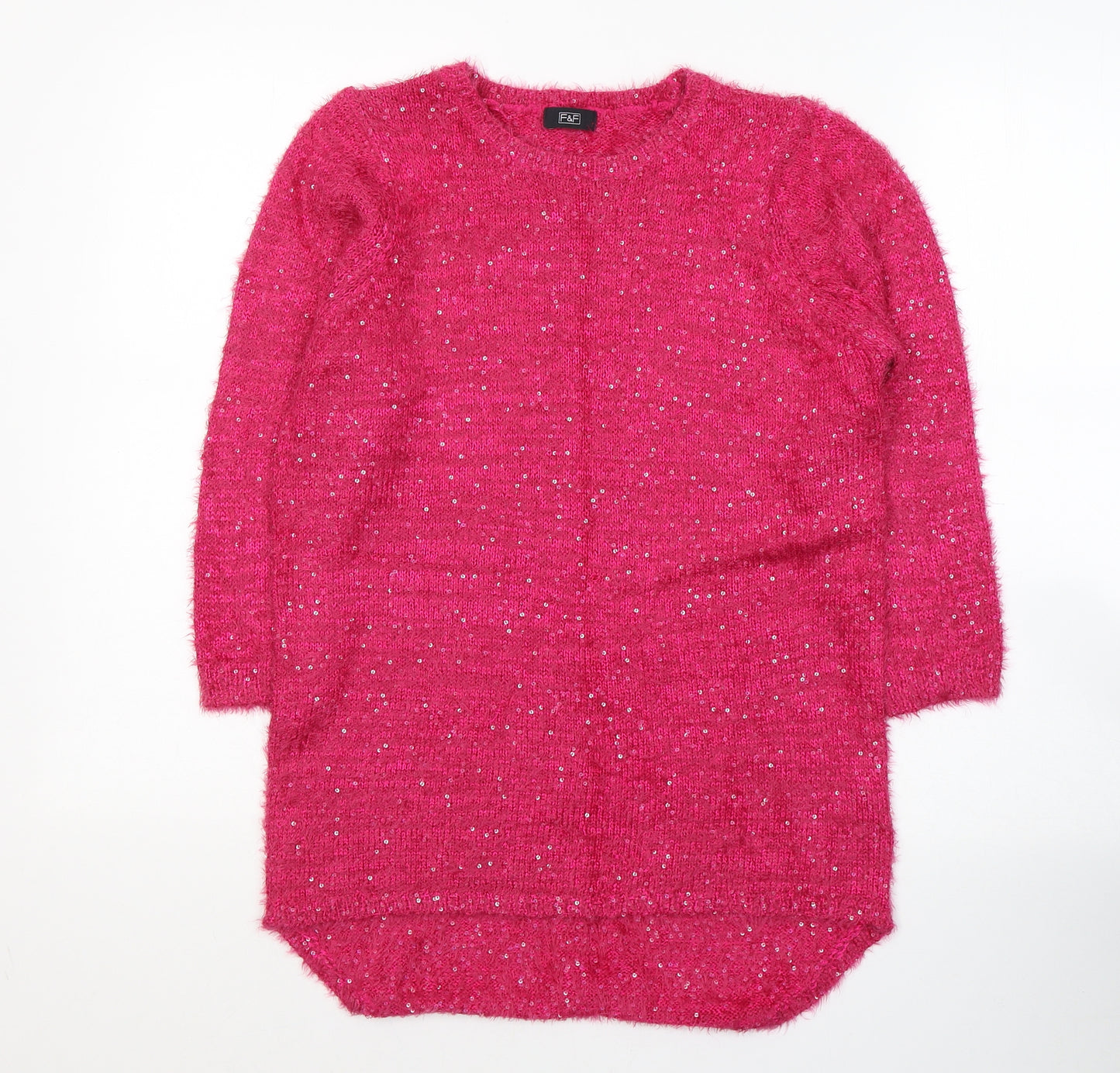 F&F Womens Pink Round Neck  Polyester Pullover Jumper Size 12