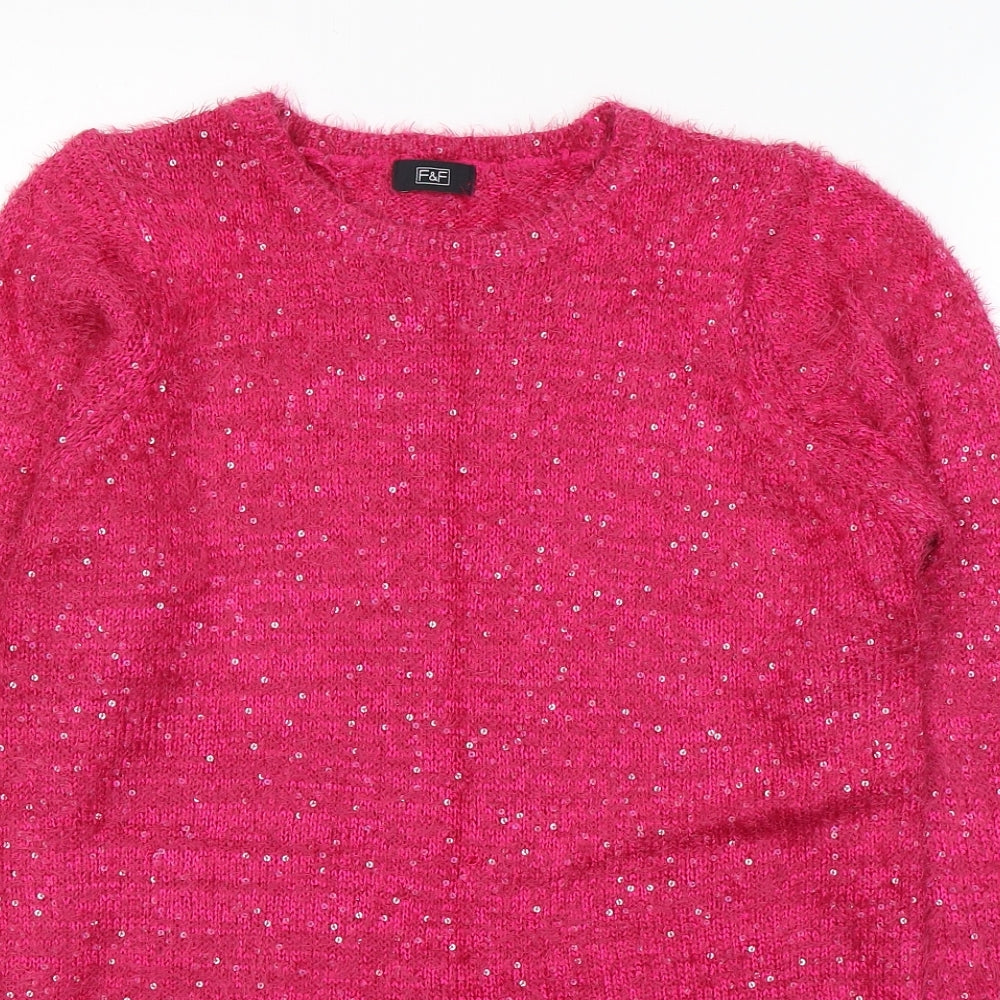 F&F Womens Pink Round Neck  Polyester Pullover Jumper Size 12