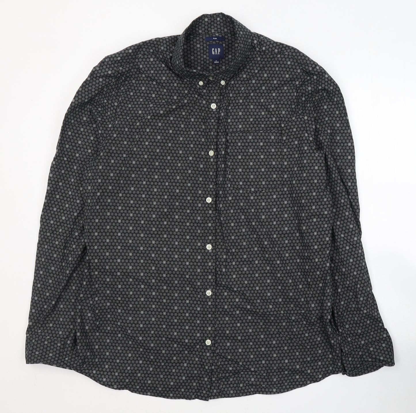 Gap Mens Black Geometric Cotton  Button-Up Size XL Collared Button