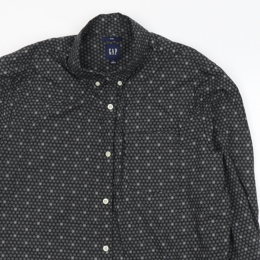 Gap Mens Black Geometric Cotton  Button-Up Size XL Collared Button
