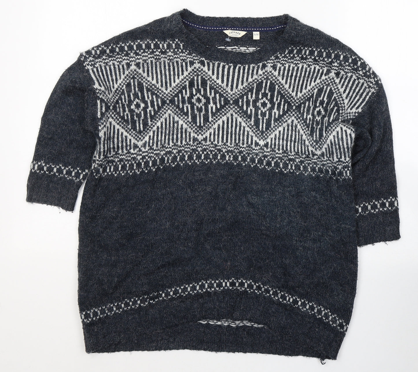 Fat Face Womens Blue Round Neck Fair Isle Acrylic Pullover Jumper Size S