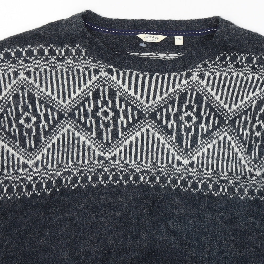 Fat Face Womens Blue Round Neck Fair Isle Acrylic Pullover Jumper Size S