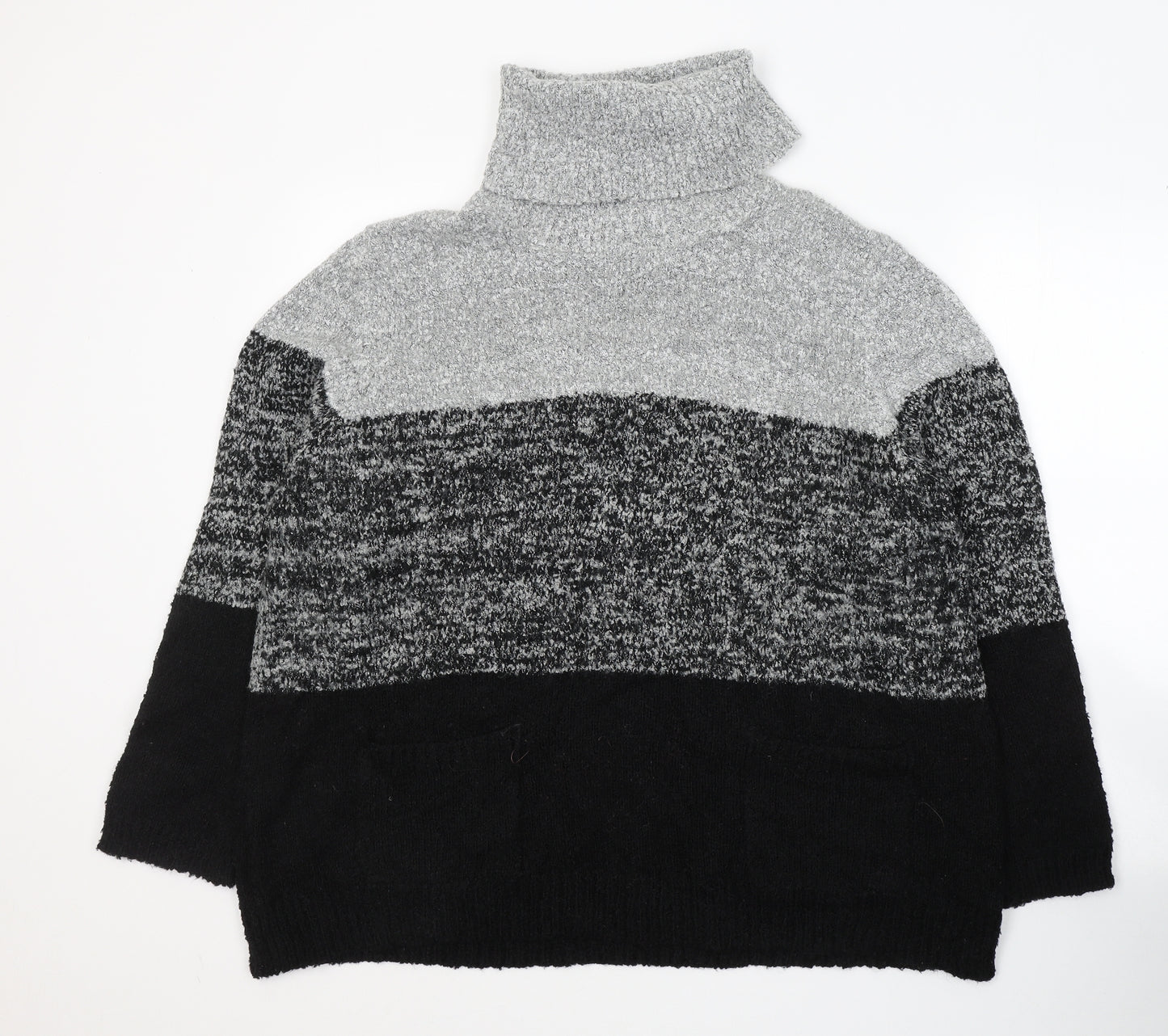 M&Co Womens Grey Roll Neck Striped Acrylic Pullover Jumper Size 20