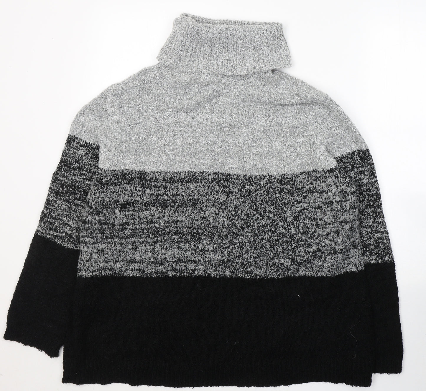 M&Co Womens Grey Roll Neck Striped Acrylic Pullover Jumper Size 20