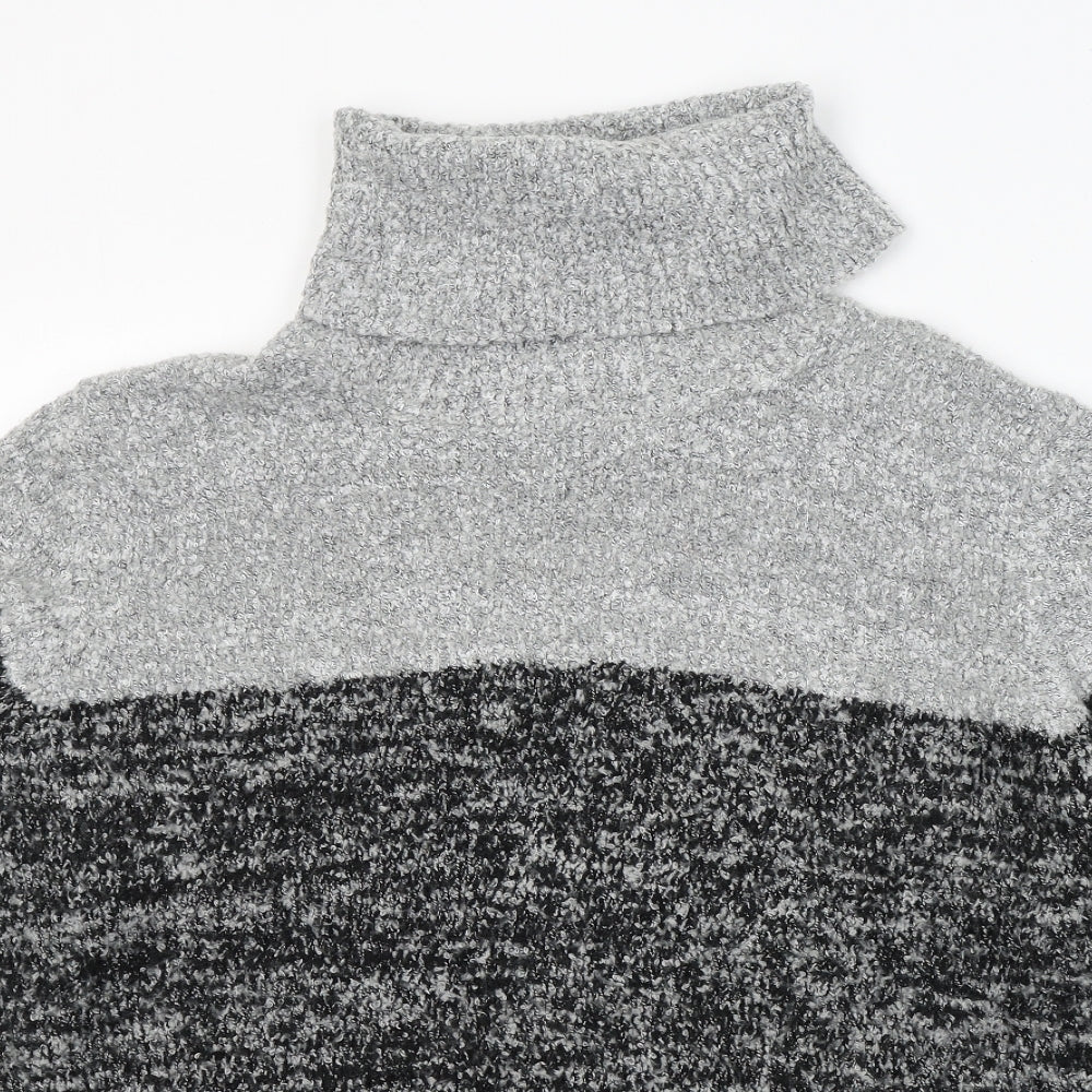 M&Co Womens Grey Roll Neck Striped Acrylic Pullover Jumper Size 20