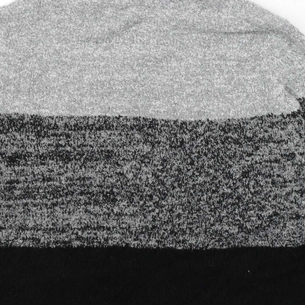 M&Co Womens Grey Roll Neck Striped Acrylic Pullover Jumper Size 20