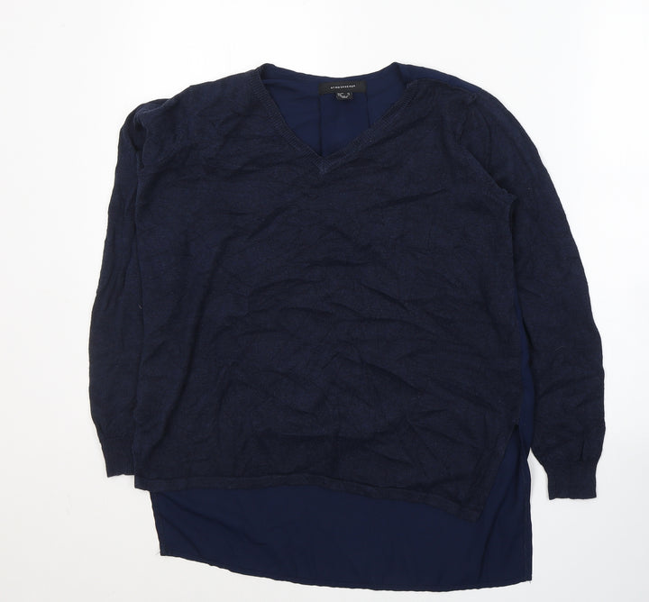 Atmosphere Womens Blue Viscose Basic Blouse Size 10 Round Neck