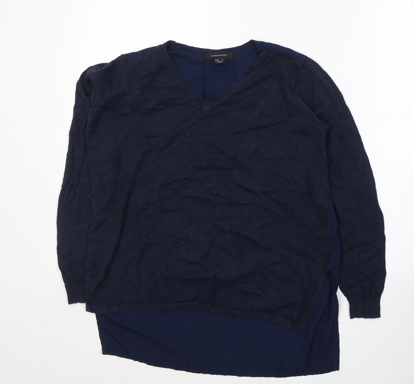 Atmosphere Womens Blue  Viscose Basic Blouse Size 10 Round Neck