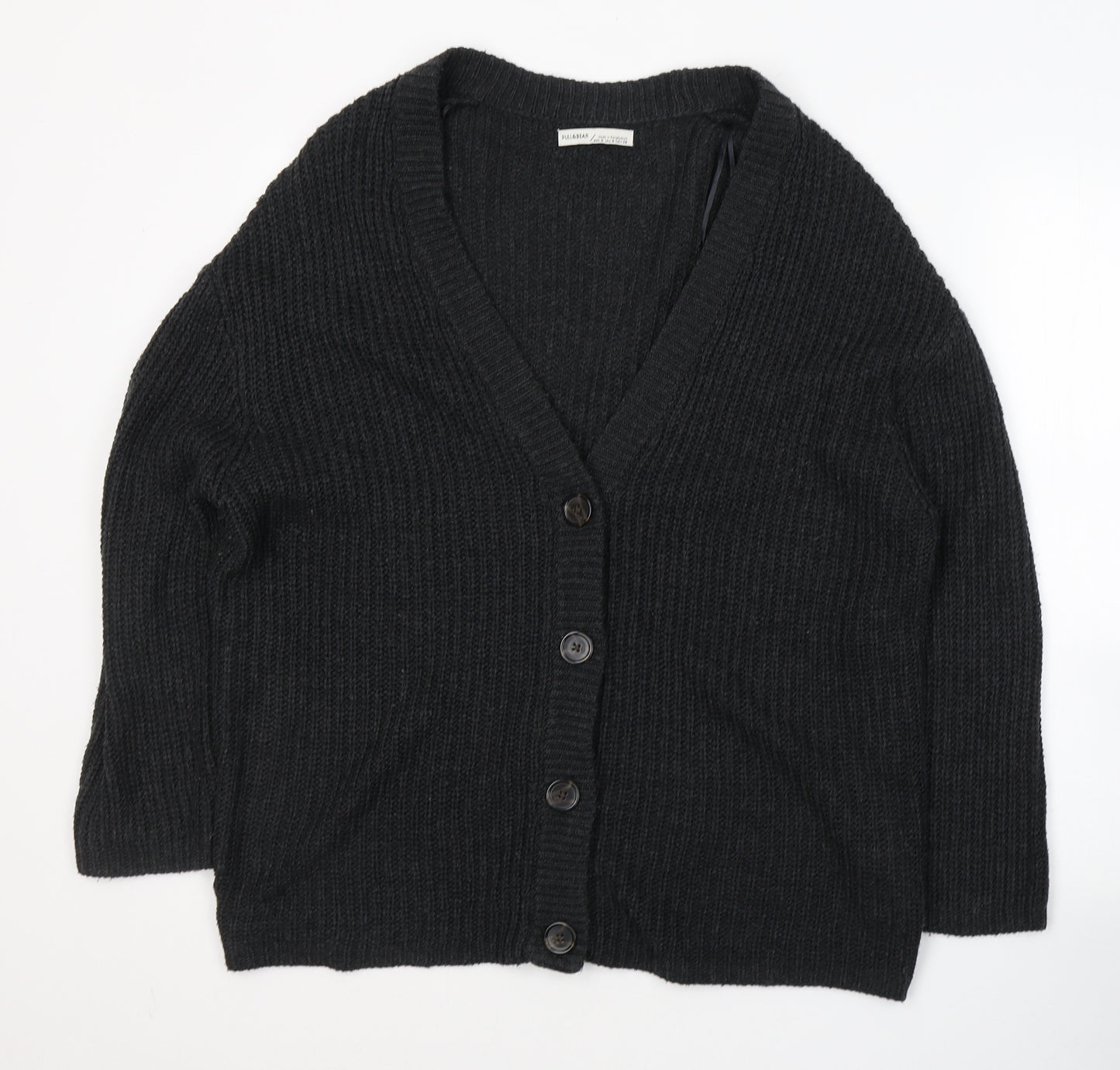 Pull&Bear Womens Black V-Neck  Acrylic Cardigan Jumper Size S