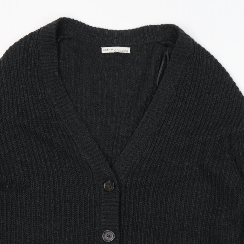 Pull&Bear Womens Black V-Neck  Acrylic Cardigan Jumper Size S