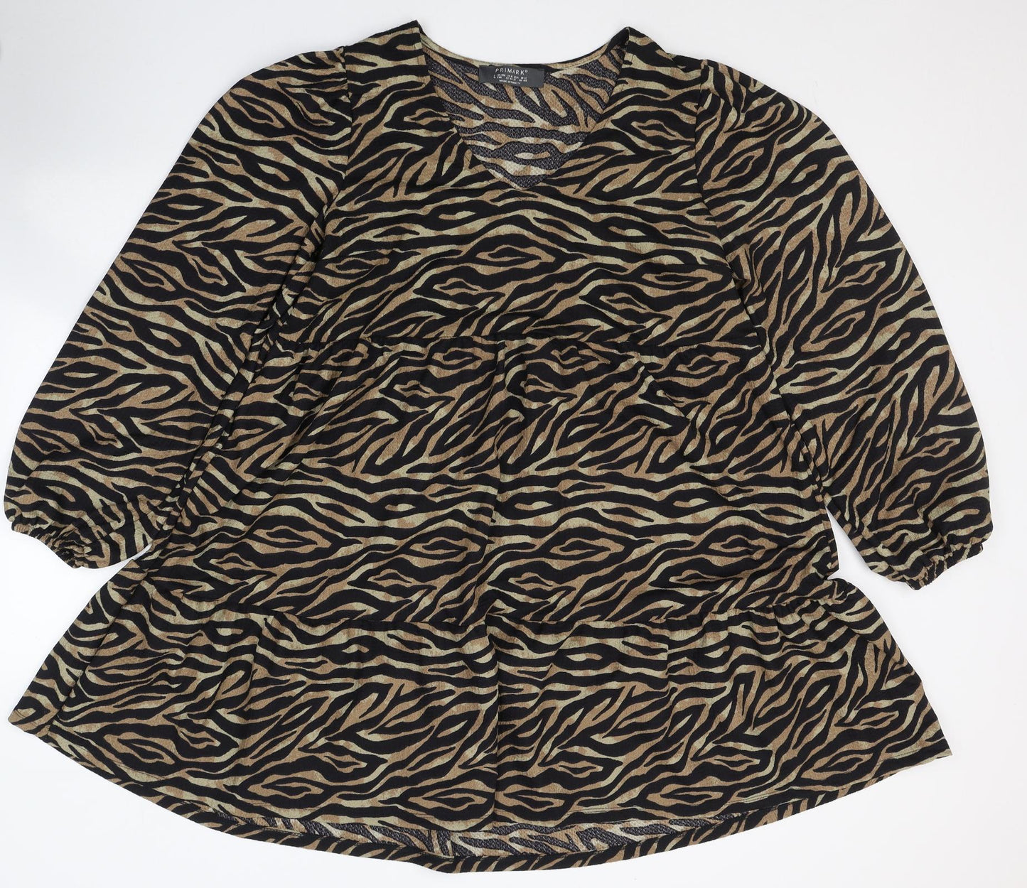 Primark Womens Black Animal Print Polyester Trapeze & Swing  Size 14  V-Neck Pullover