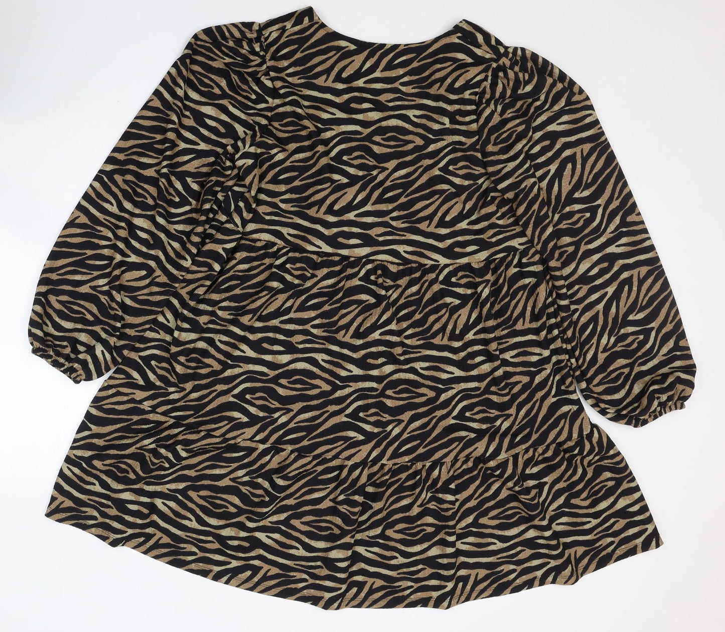 Primark Womens Black Animal Print Polyester Trapeze & Swing  Size 14  V-Neck Pullover