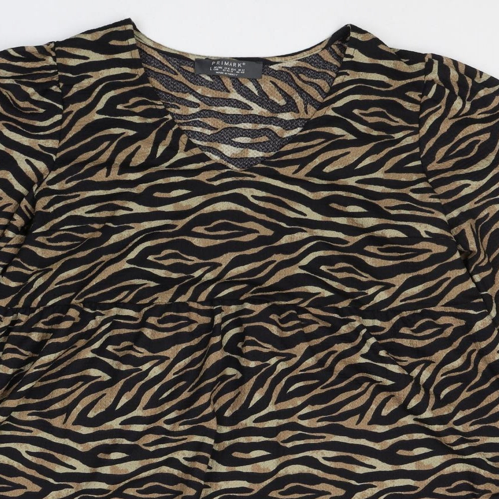 Primark Womens Black Animal Print Polyester Trapeze & Swing  Size 14  V-Neck Pullover