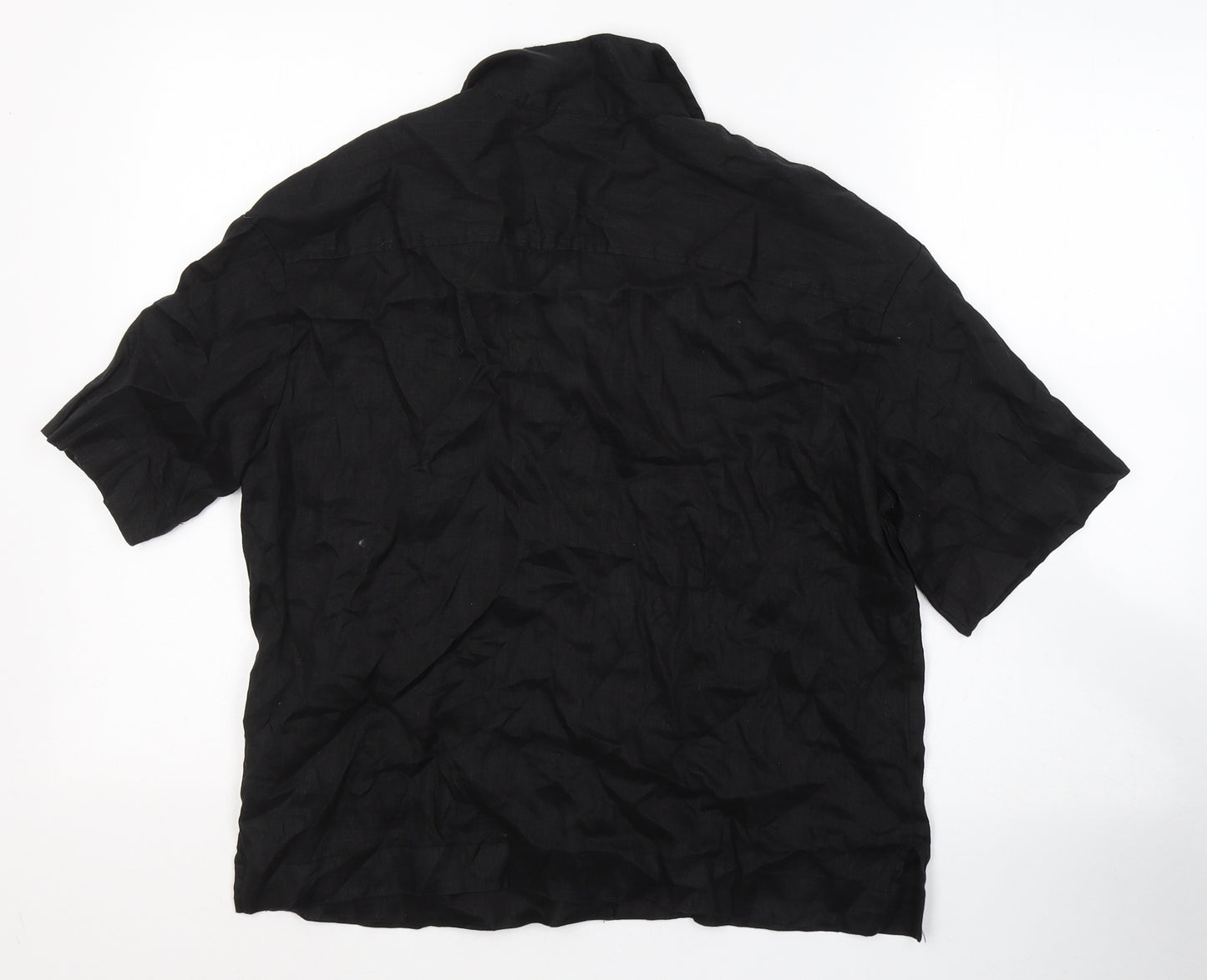 H&M Womens Black  Linen Basic Button-Up Size S V-Neck