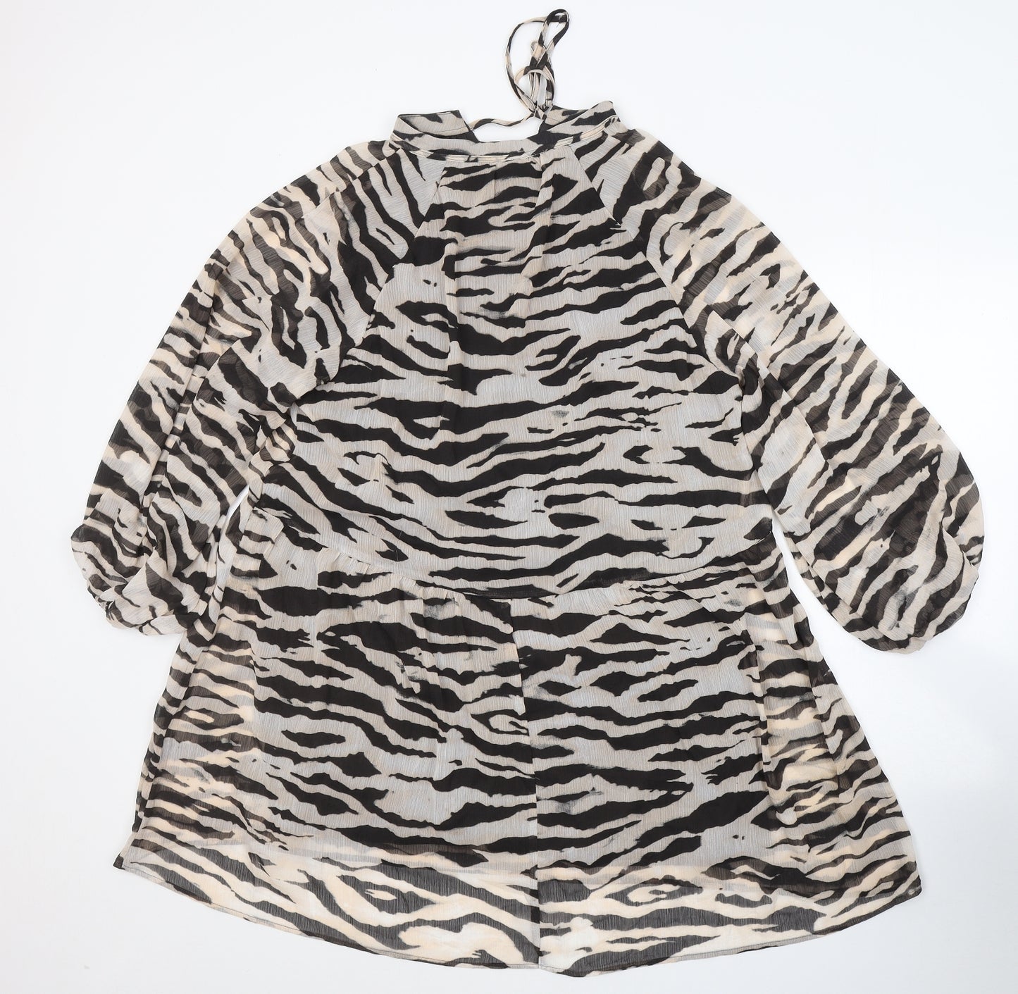H&M Womens Beige Animal Print Polyester Fit & Flare  Size M  V-Neck Pullover