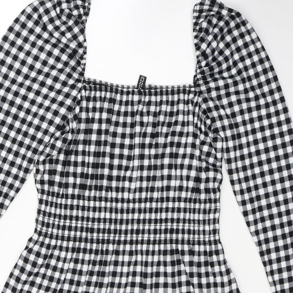 Divided by H&M Womens Black Plaid Polyester A-Line  Size M  Square Neck Pullover