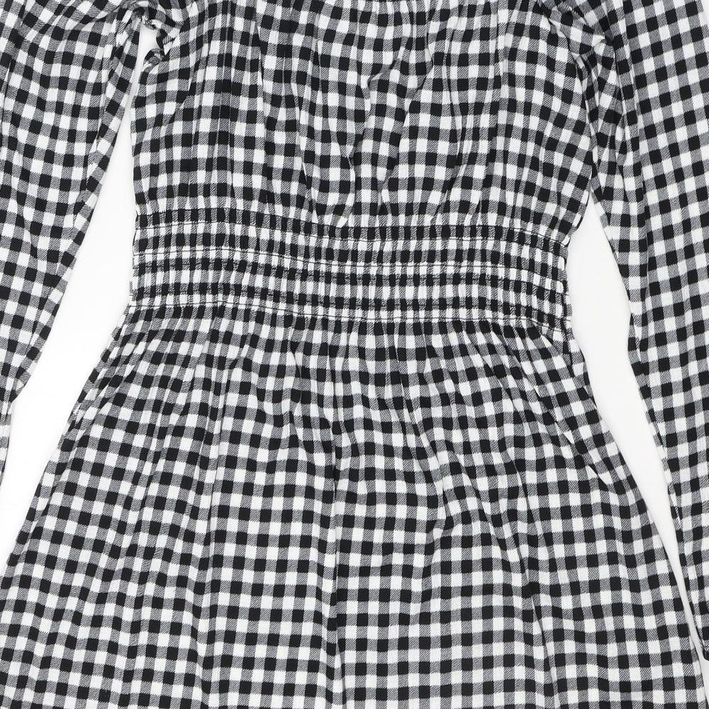 Divided by H&M Womens Black Plaid Polyester A-Line  Size M  Square Neck Pullover