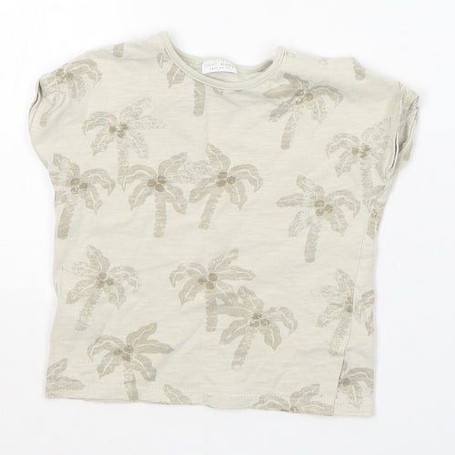 NEXT Boys Beige  Cotton Basic T-Shirt Size 6-9 Months Round Neck Pullover - Palm Trees