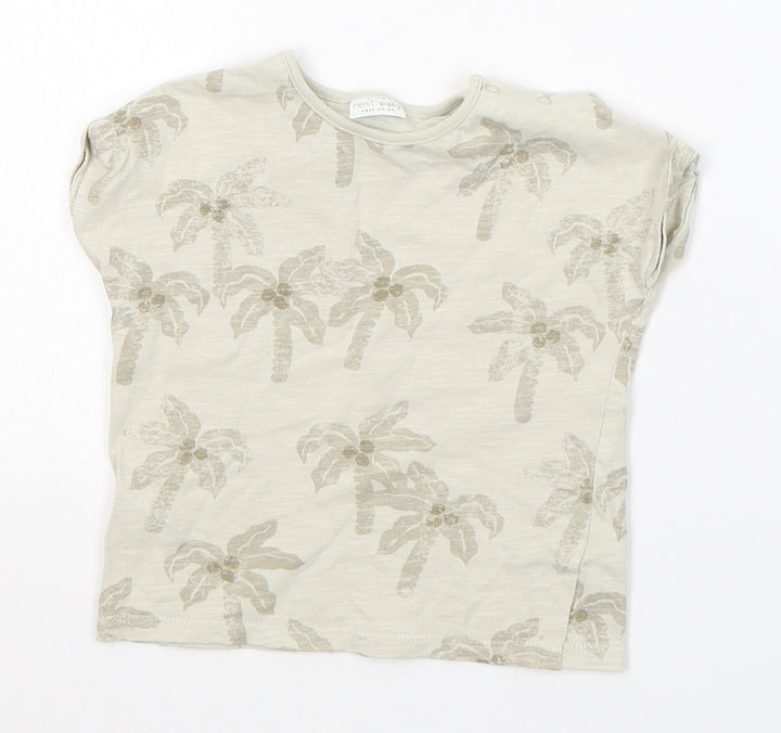 NEXT Boys Beige Cotton Basic T-Shirt Size 6-9 Months Round Neck Pullover - Palm Trees